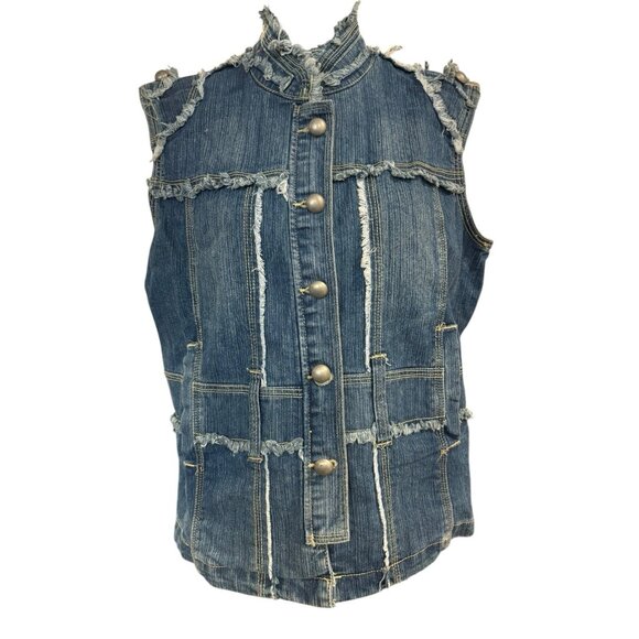 Zoey Beth Denim Sleeveless Button up Vest Women's 1X Blue Y2K 90s Retro READ - Picture 4 of 5